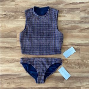 Athleta Seersucker Crop Rash Guard Medium NWT